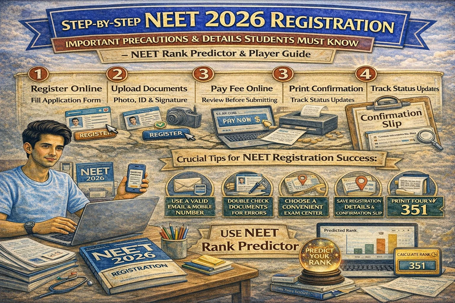 Step-by-Step NEET 2026 Registration: Important Precautions & Details Students Must Know – NEET Rank Predictor Player Guide